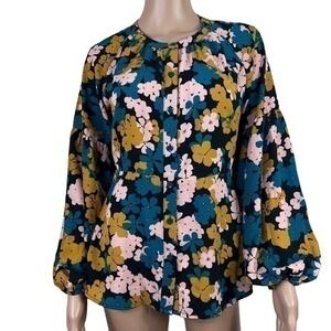 Cabi Favorite Floral Blouse Long Sleeve Xs Extra Small Top Black Blue Yellow